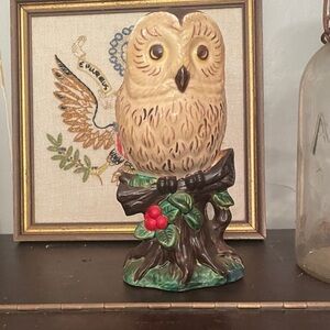 Rustic Owl Figurine with Brown and Green Details